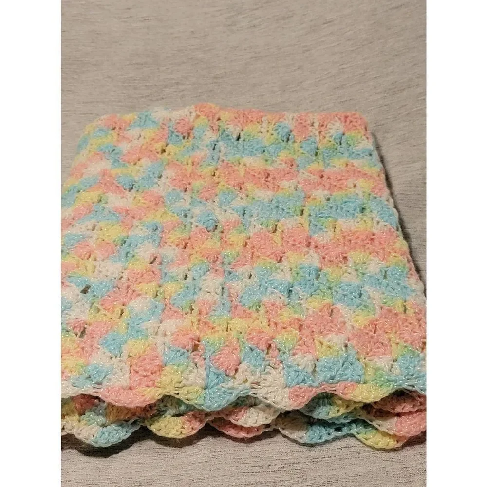 Vintage Afghan Handmade Crochet Throw Blanket multi colors 34x27in